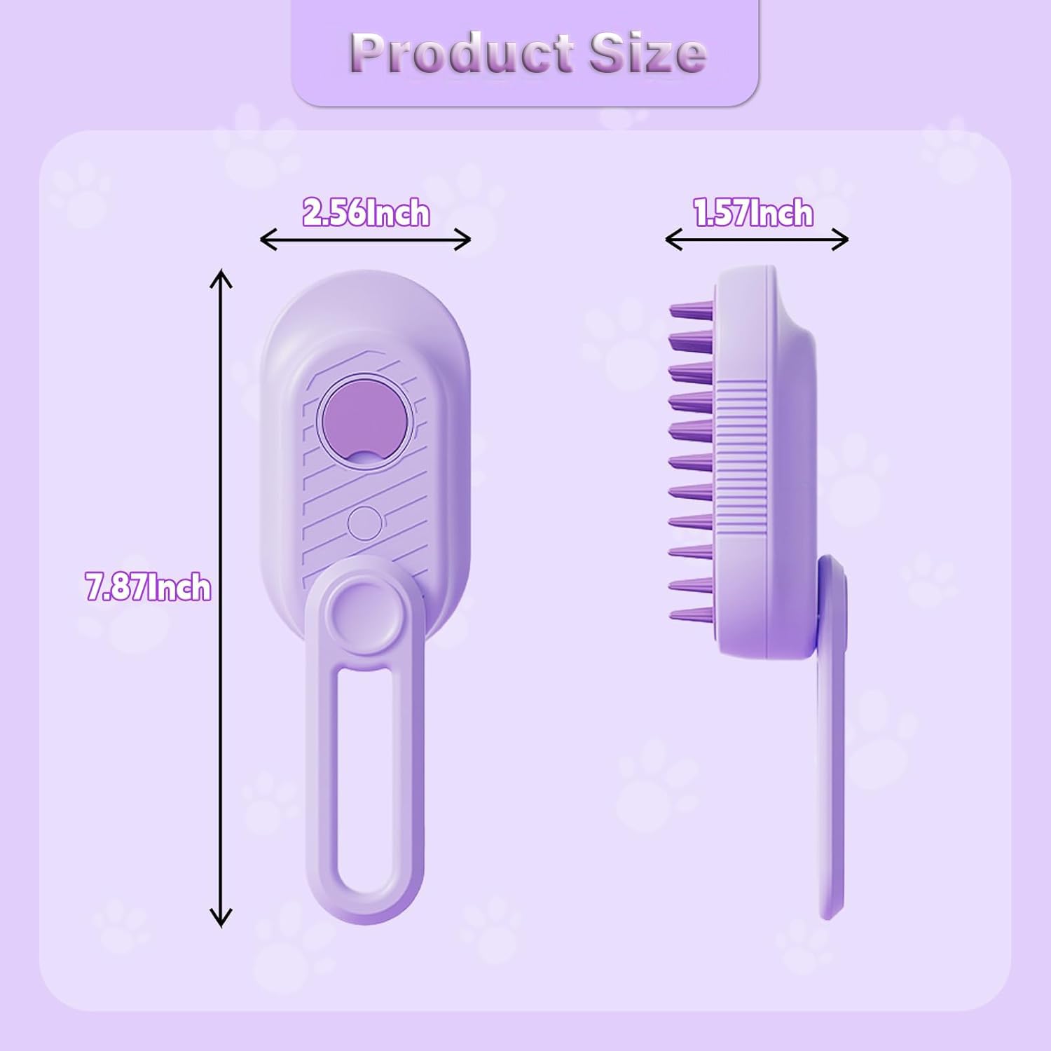 Brosse Vapeur 3-en-1 pour Chat – Anti-Poils, Nettoyage & Massage, Manche Pliable - Dimensions de la brosse.