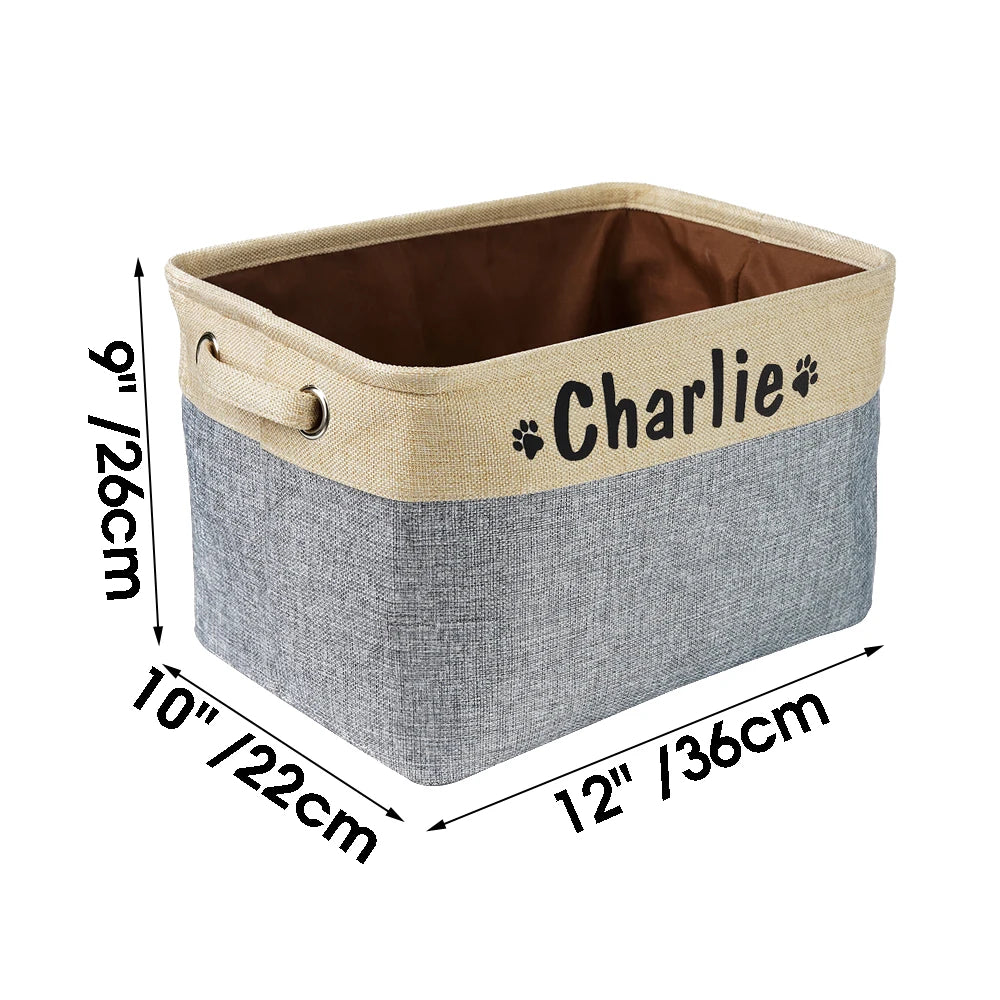 Personalized Dog Toy Storage Basket – Foldable Canvas Linen Storage Bin