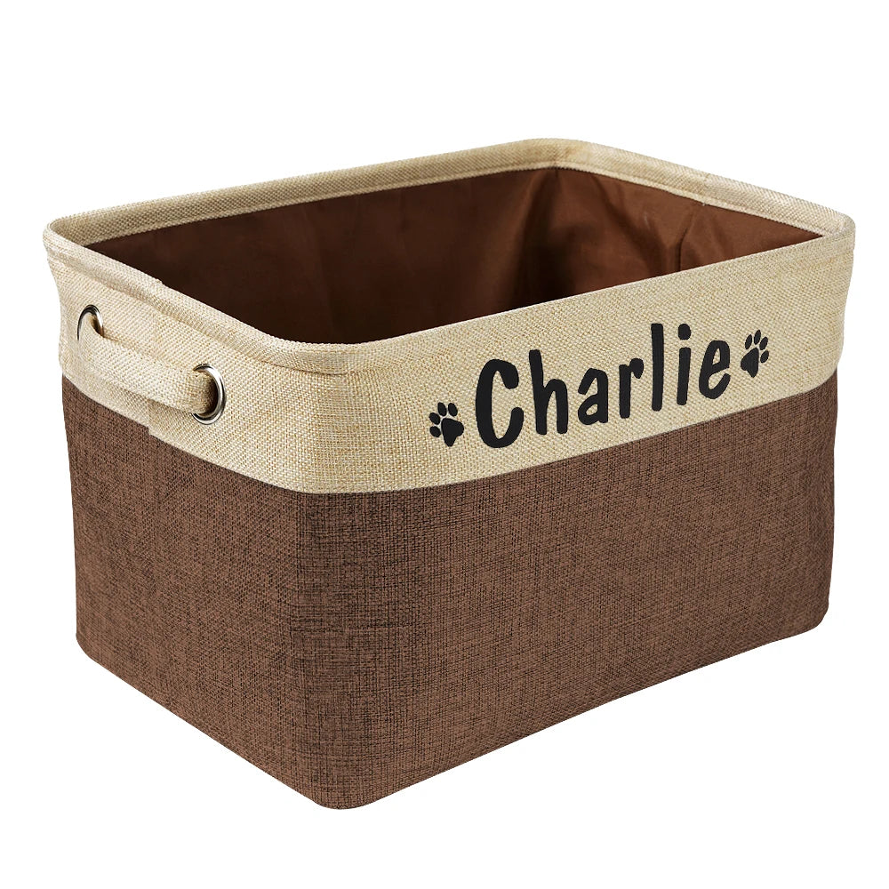 Personalized Dog Toy Storage Basket – Foldable Canvas Linen Storage Bin