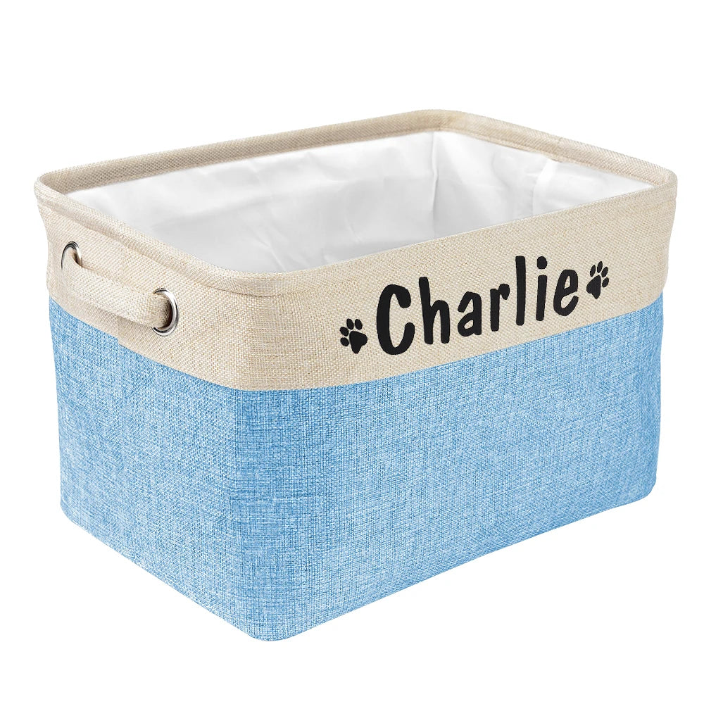 Personalized Dog Toy Storage Basket – Foldable Canvas Linen Storage Bin