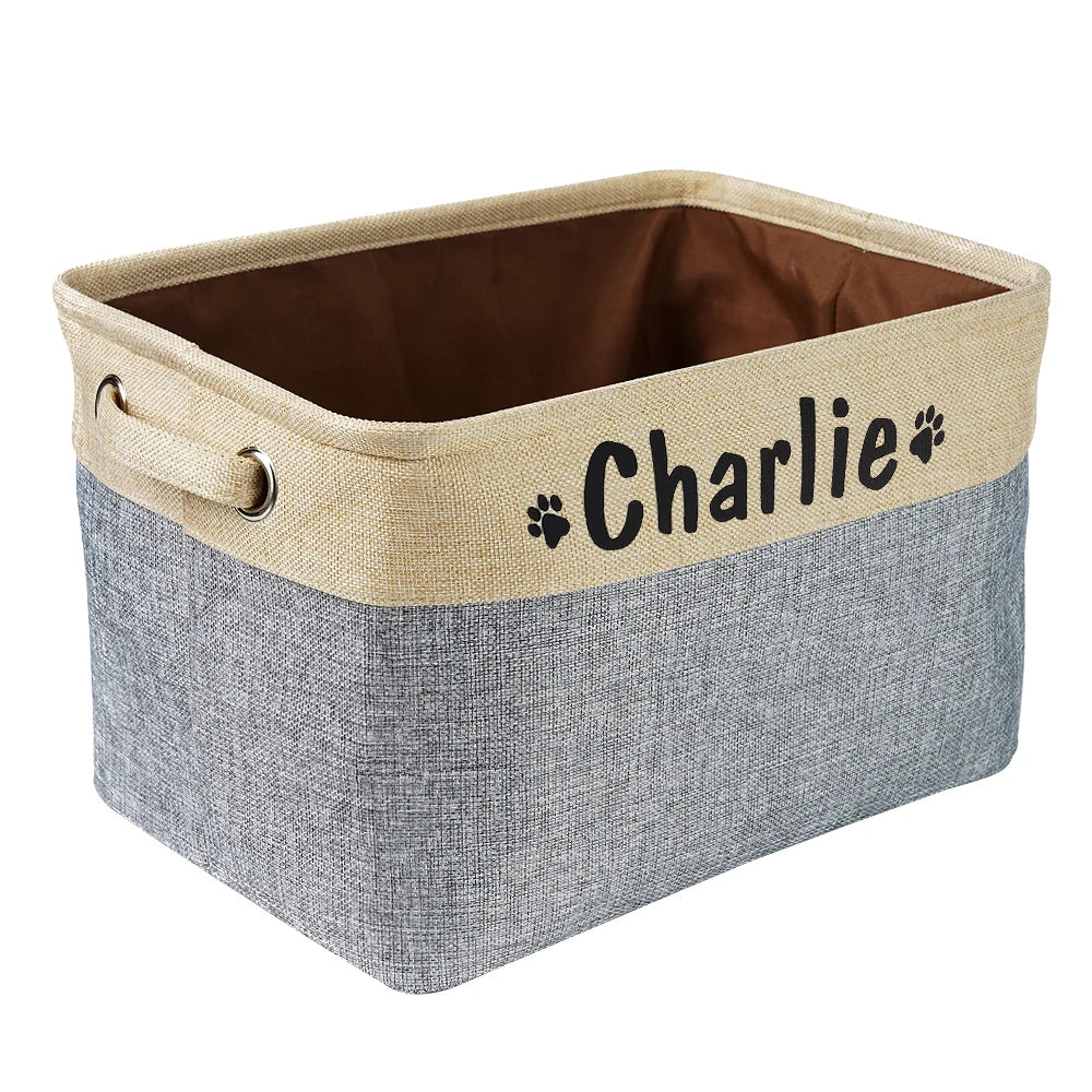 Personalized Dog Toy Storage Basket – Foldable Canvas Linen Storage Bin