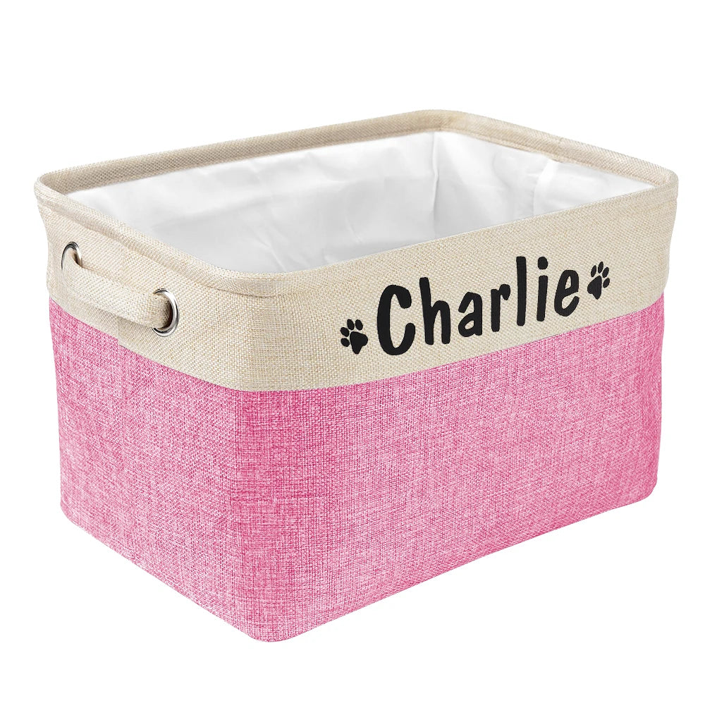 Personalized Dog Toy Storage Basket – Foldable Canvas Linen Storage Bin