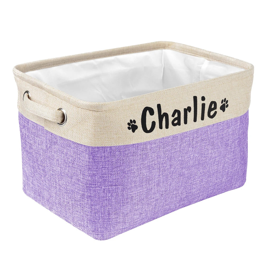 Personalized Dog Toy Storage Basket – Foldable Canvas Linen Storage Bin