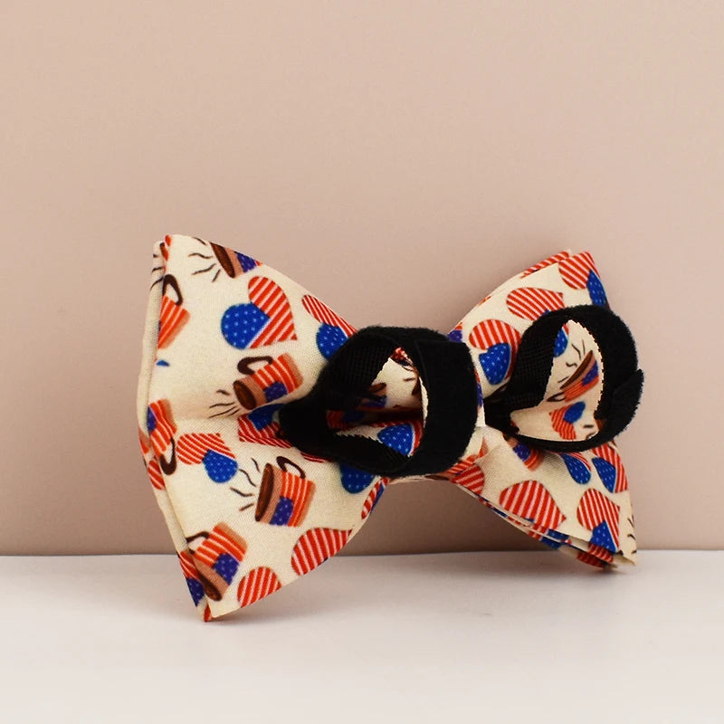 Decorative bow with colorful pattern on a beige background