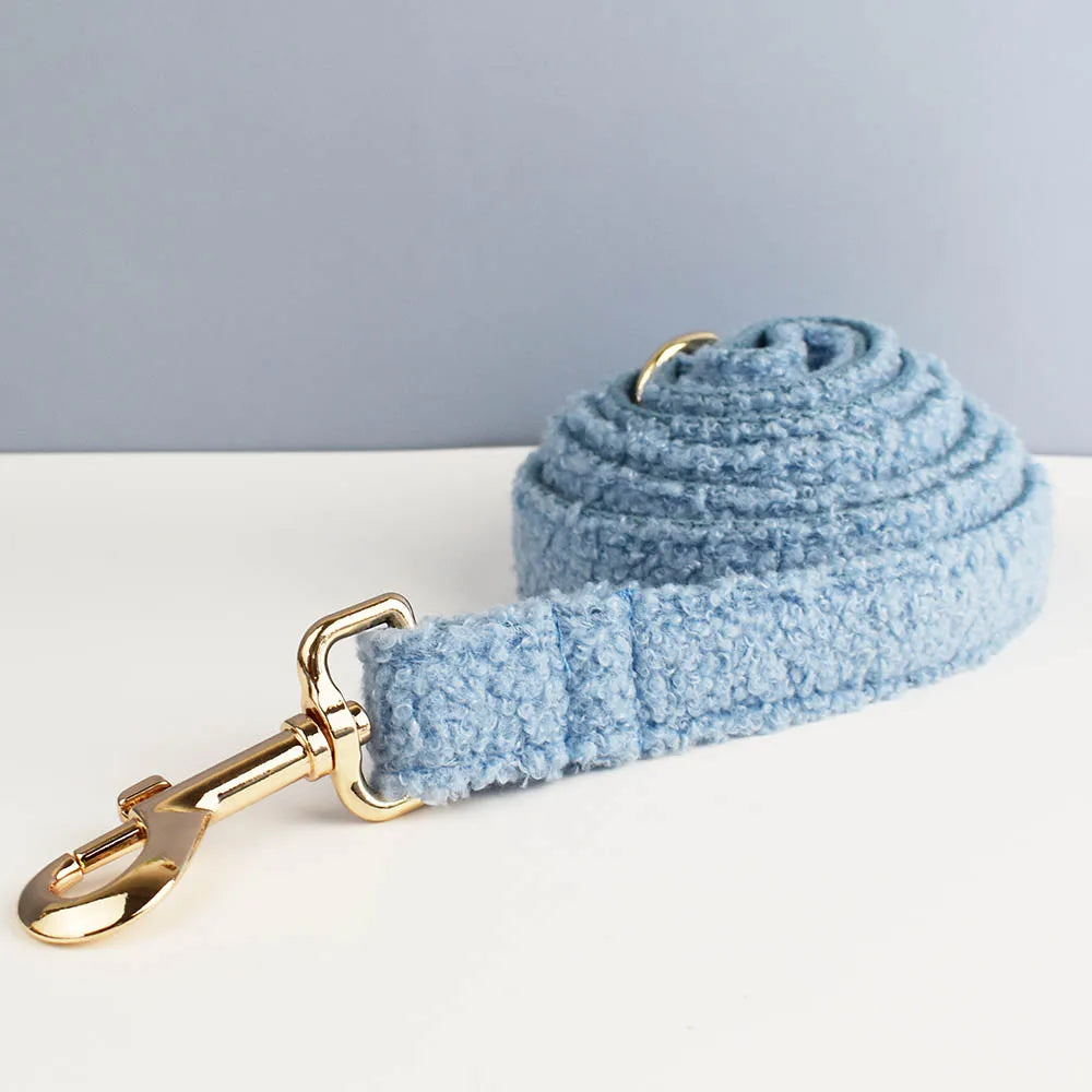 Teddy Velvet Dog Collar & Leash Set – Custom Engraved Nameplate