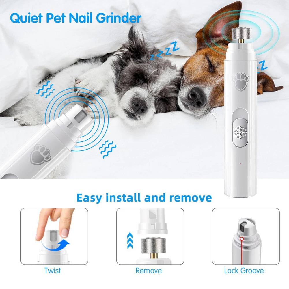 Electric Pet Nail Grinder with LED Light – USB Rechargeable Nail Trimmer