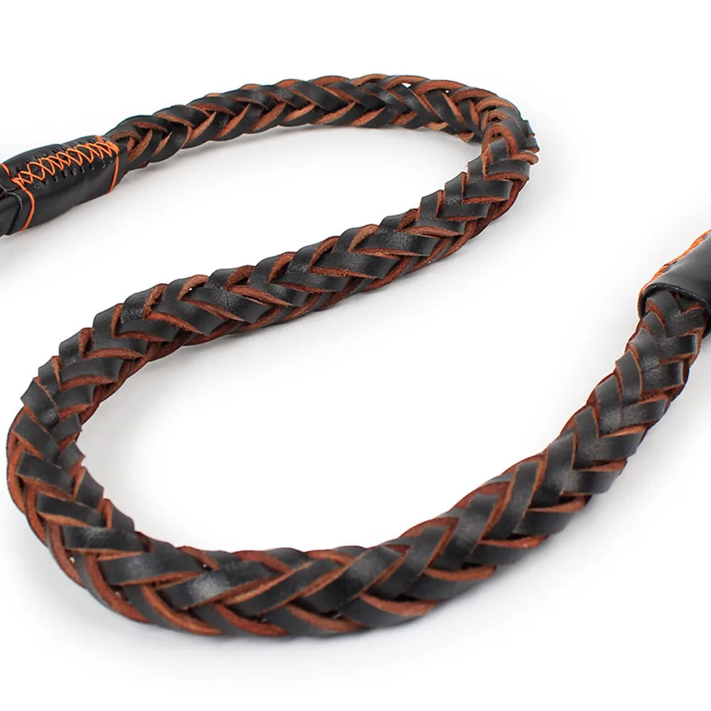 Braided Leather Dog Leash with Shock Absorber – Heavy-Duty Lead for Large Dogs