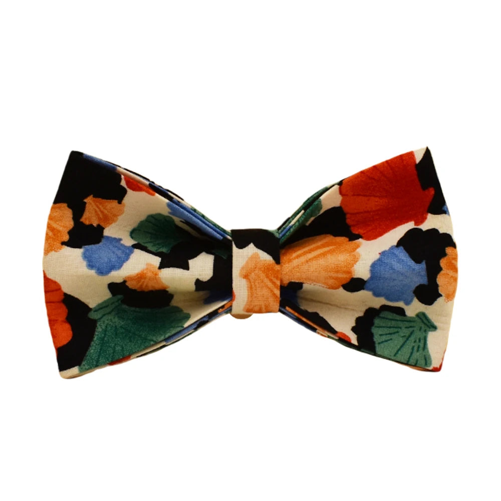 Colorful patterned bow tie on a white background