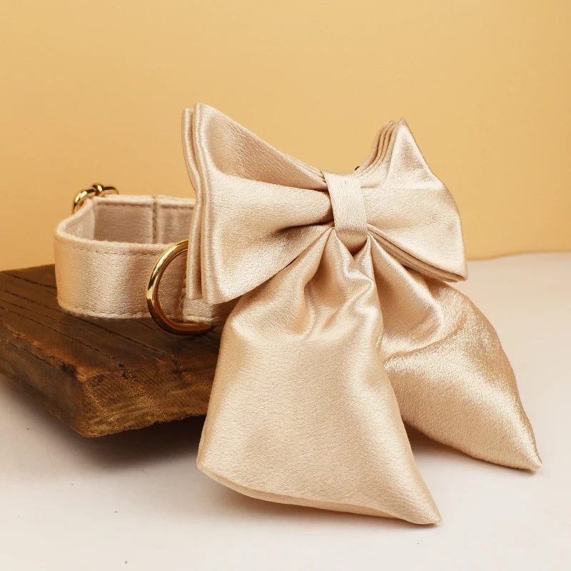 Designer Personalized Dog Collar & Leash Set – Custom Engraved with Detachable Bow Tie