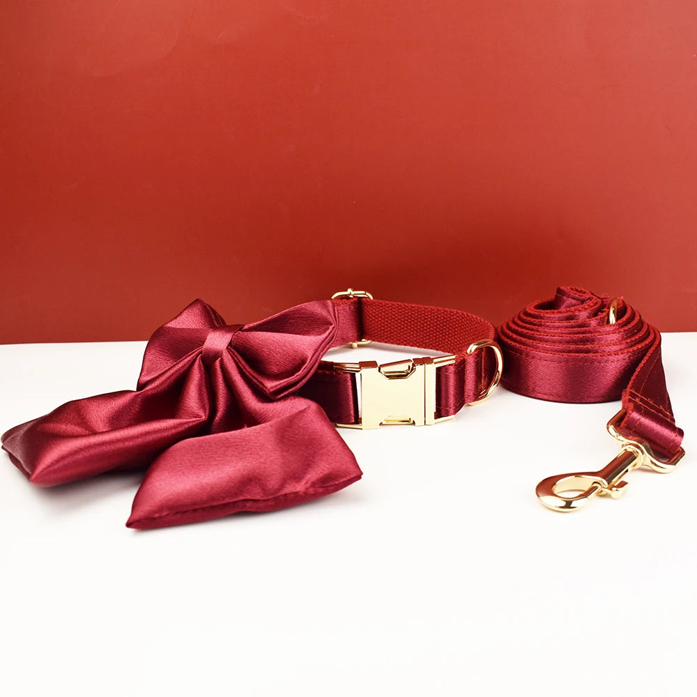 Designer Personalized Dog Collar & Leash Set – Custom Engraved with Detachable Bow Tie