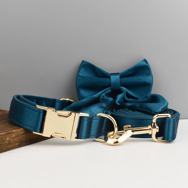 Designer Personalized Dog Collar & Leash Set – Custom Engraved with Detachable Bow Tie