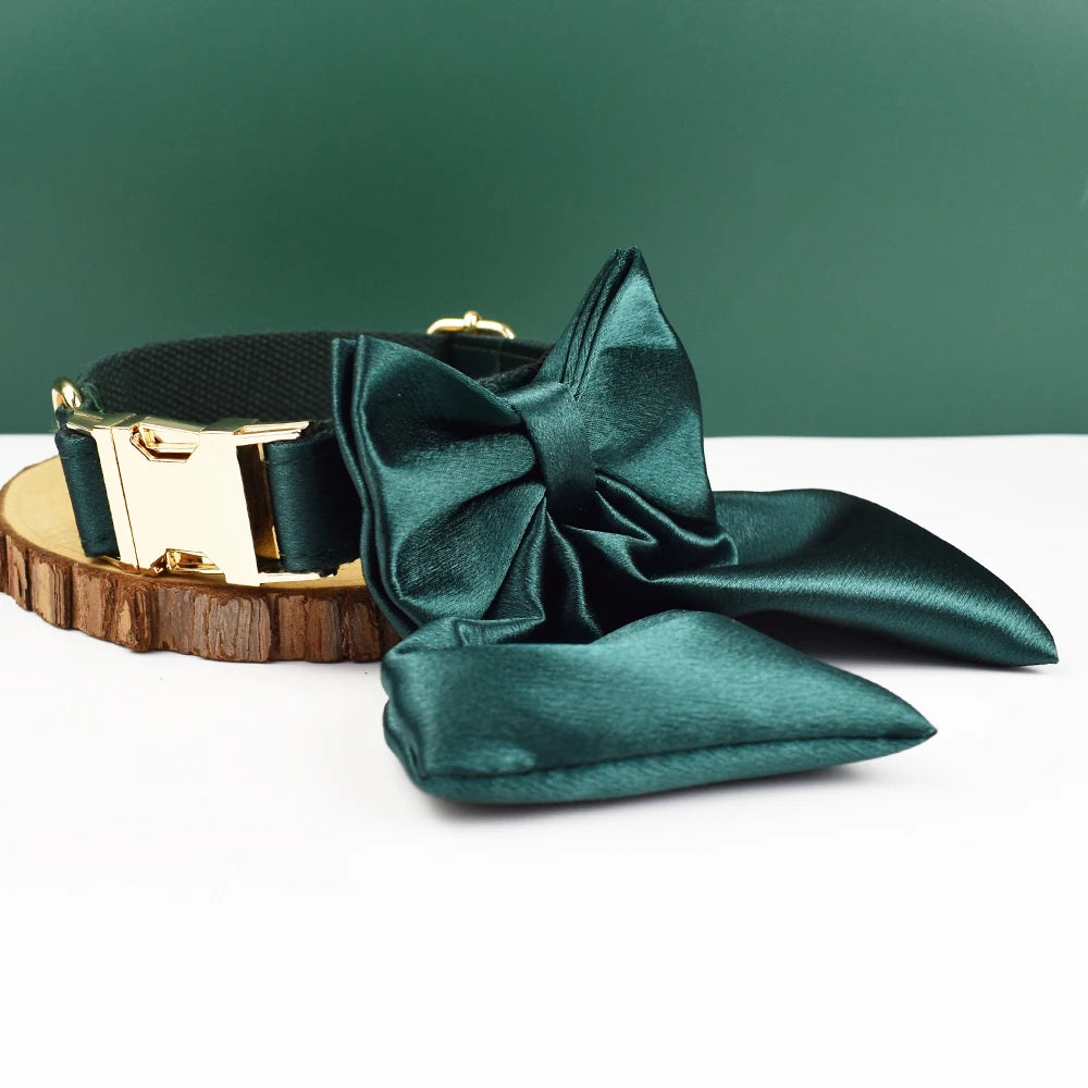 Designer Personalized Dog Collar & Leash Set – Custom Engraved with Detachable Bow Tie