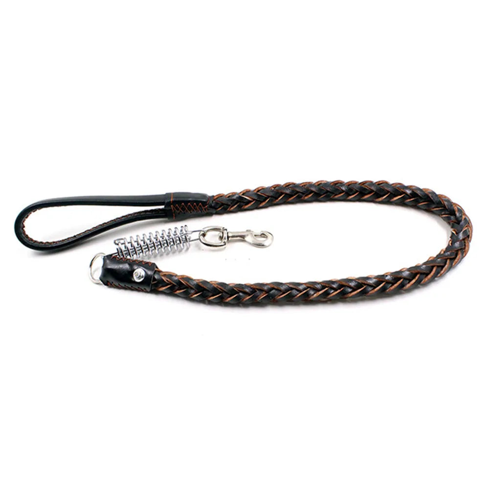 Braided Leather Dog Leash with Shock Absorber – Heavy-Duty Lead for Large Dogs