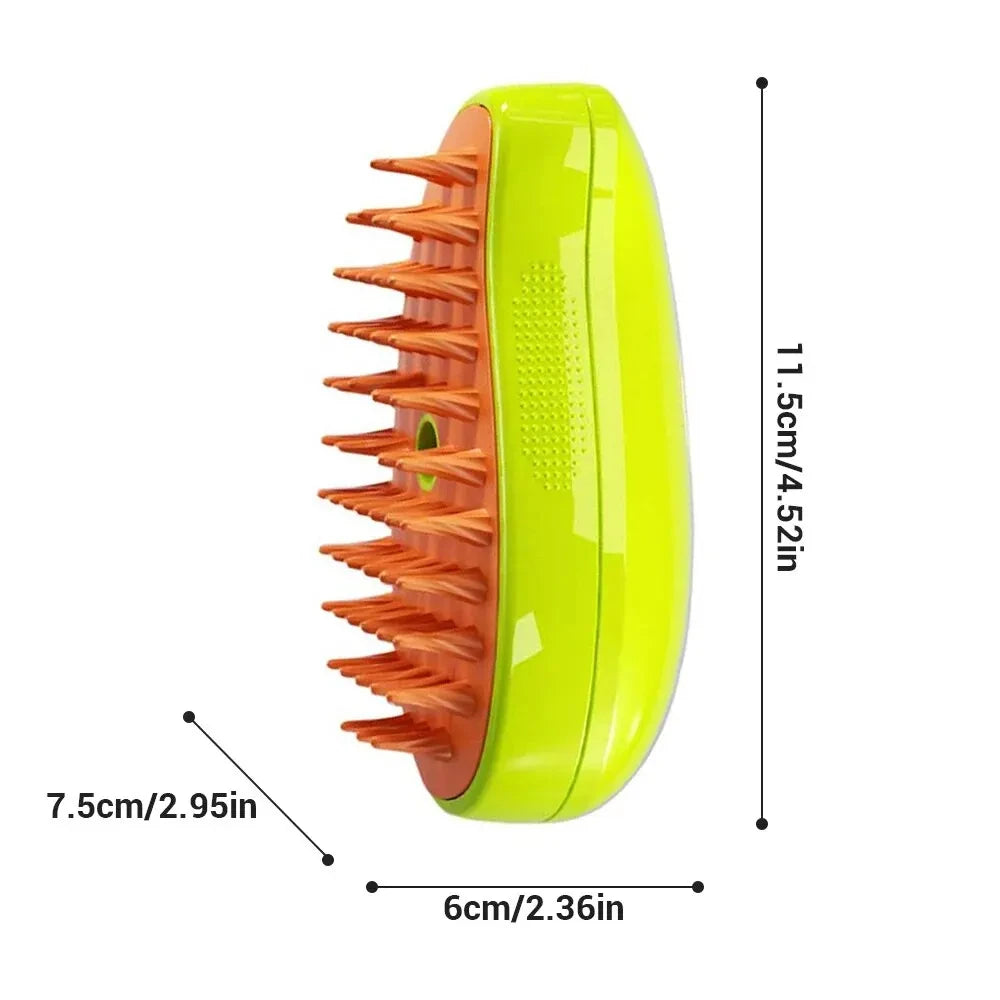 Green and orange scalp massager with measurements on a white background
