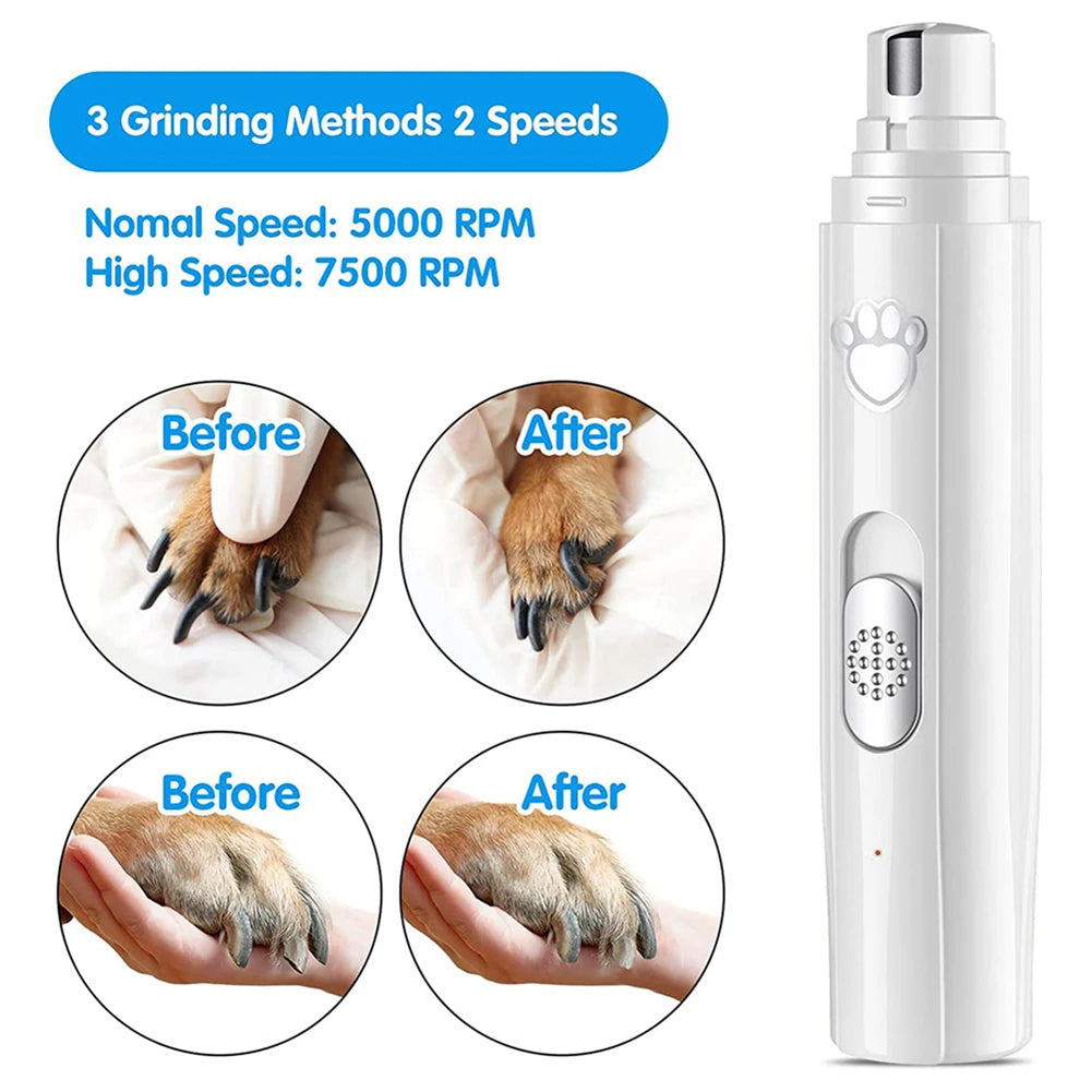Electric Pet Nail Grinder with LED Light – USB Rechargeable Nail Trimmer