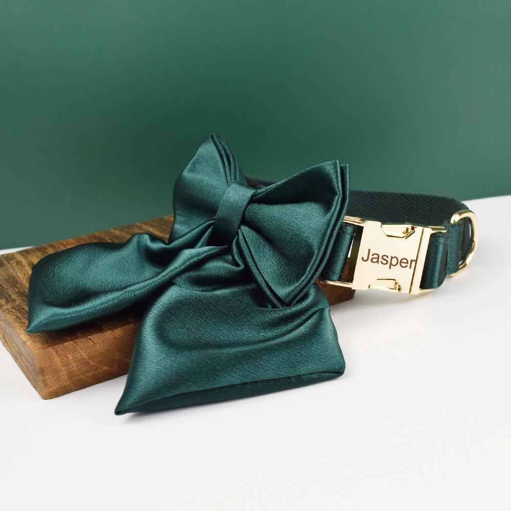 Designer Personalized Dog Collar & Leash Set – Custom Engraved with Detachable Bow Tie