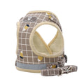 Dog harness and leash set with grid pattern on a white background