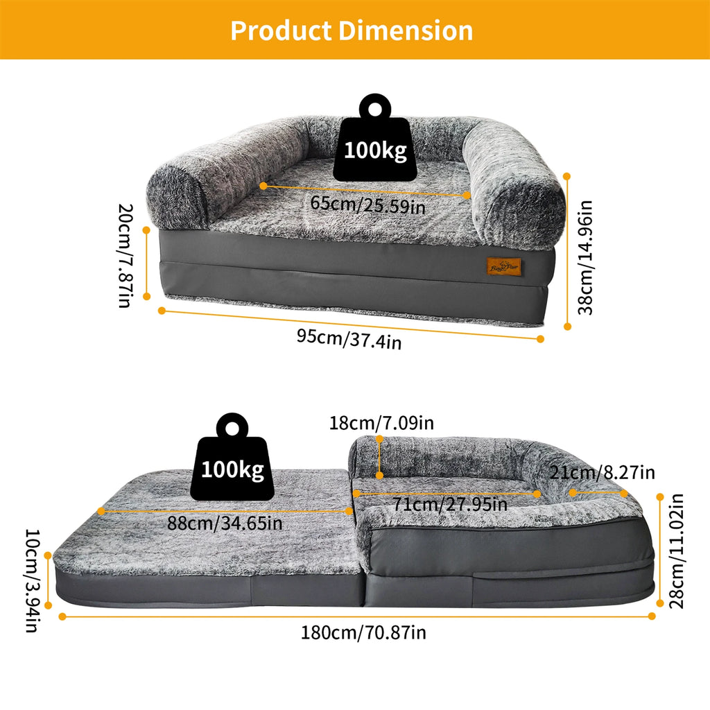 180cm Human Dog Bed for Adults & Pets – Foldable Orthopedic Plush Bed with Bolster