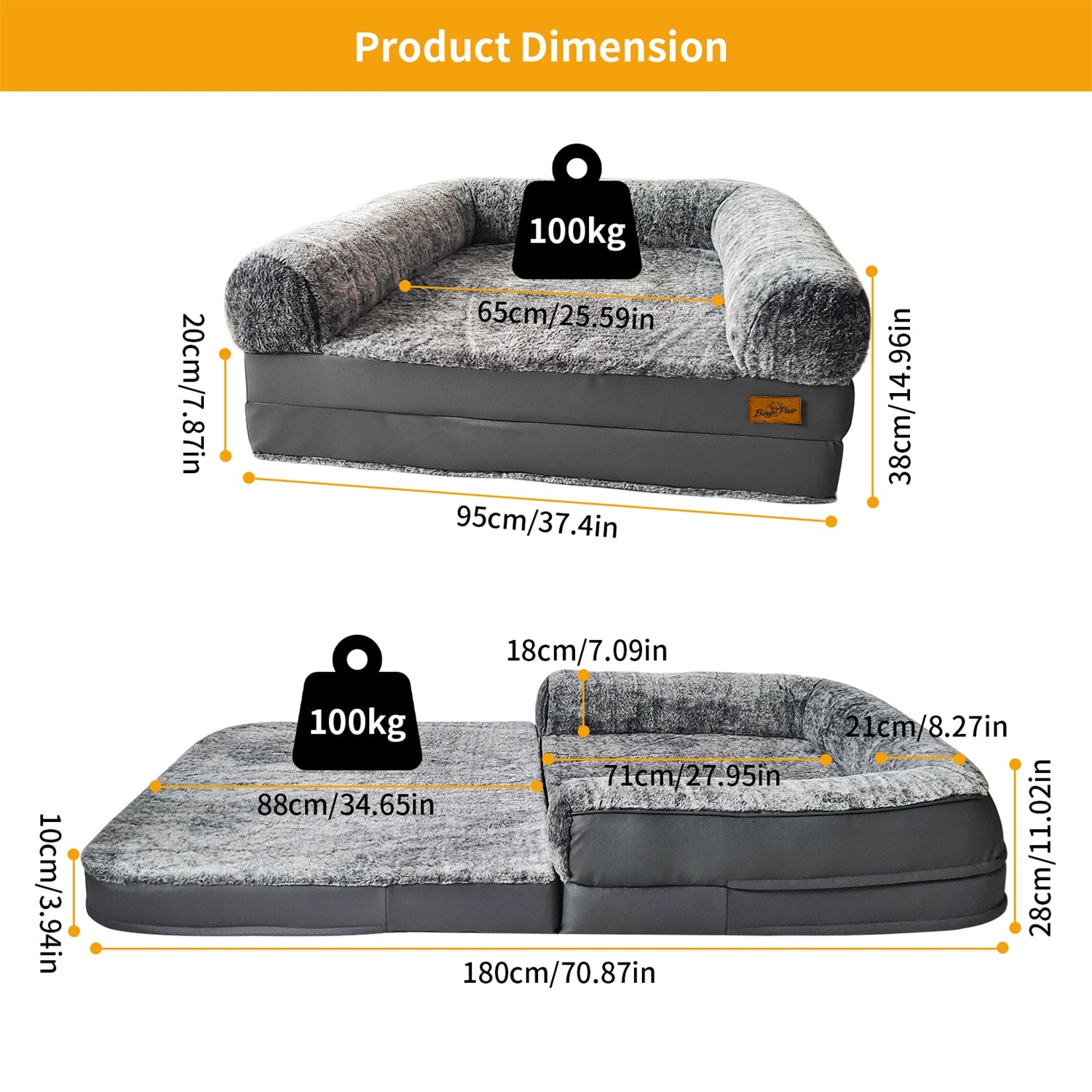 180cm Human Dog Bed for Adults & Pets – Foldable Orthopedic Plush Bed with Bolster