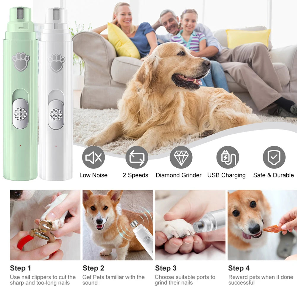Electric Pet Nail Grinder with LED Light – USB Rechargeable Nail Trimmer