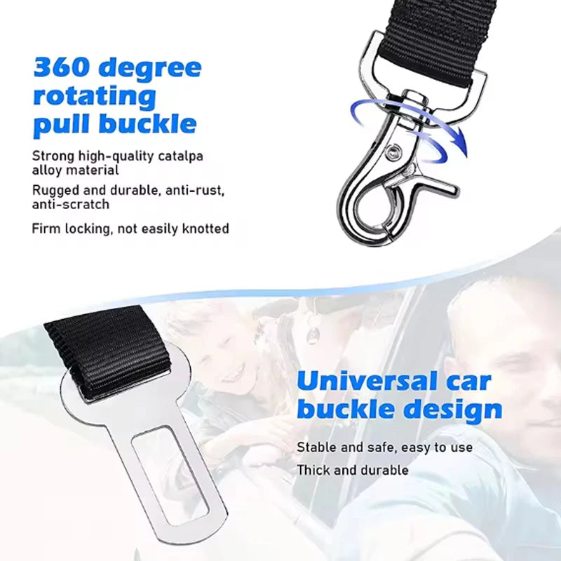 Car seat belt buckle with text highlighting features on a white background