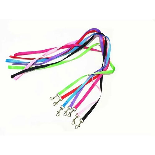 Multicolored lanyards with metal clips on a white background
