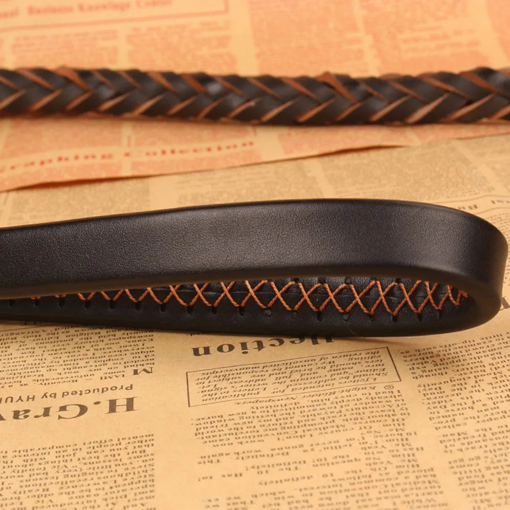 Braided Leather Dog Leash with Shock Absorber – Heavy-Duty Lead for Large Dogs