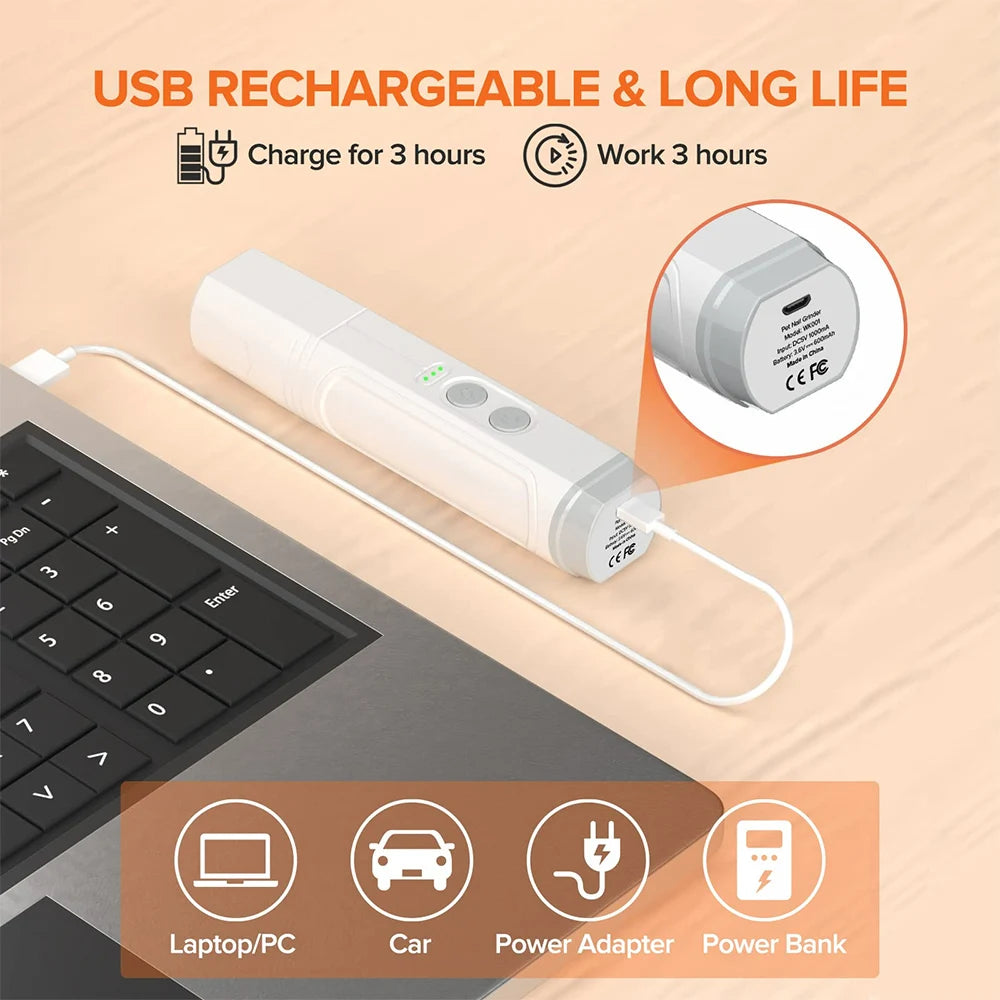 Electric Dog Nail Grinder – USB Rechargeable Quiet Trimmer for Dogs & Cats
