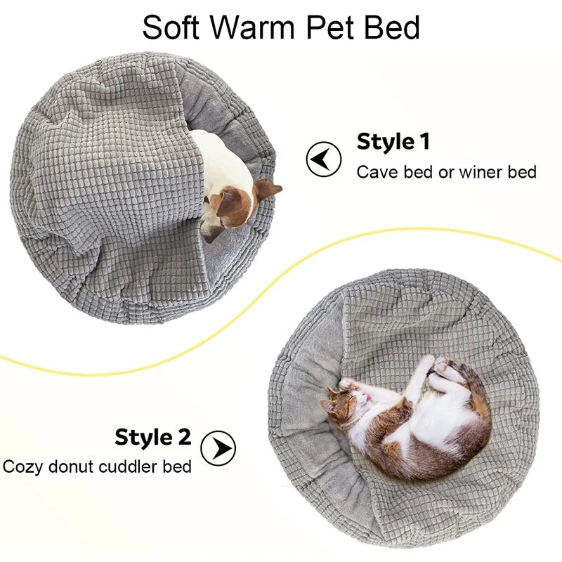 Round Orthopedic Anti-Stress Pet Bed for Dogs & Cats – Warm Fluffy Winter Sleeping Bed