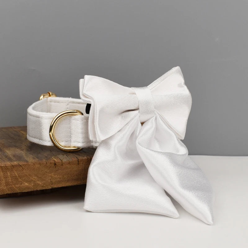 Designer Personalized Dog Collar & Leash Set – Custom Engraved with Detachable Bow Tie