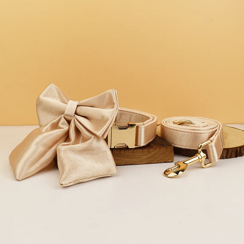 Designer Personalized Dog Collar & Leash Set – Custom Engraved with Detachable Bow Tie