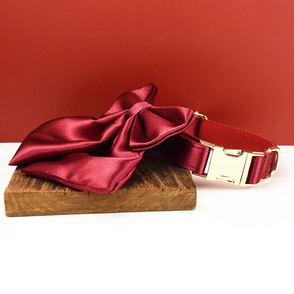 Designer Personalized Dog Collar & Leash Set – Custom Engraved with Detachable Bow Tie