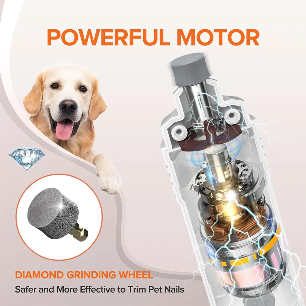 Electric Dog Nail Grinder – USB Rechargeable Quiet Trimmer for Dogs & Cats