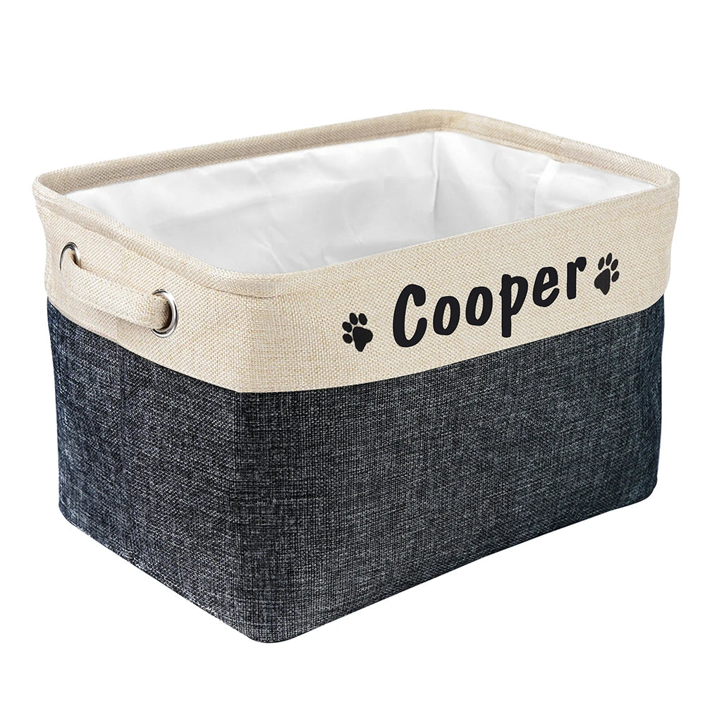 Personalized Dog Toy Storage Basket – Foldable Canvas Linen Storage Bin