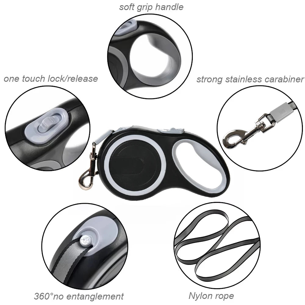 Heavy-Duty Retractable Dog Leash for Large Dogs – Durable Nylon Extending Lead