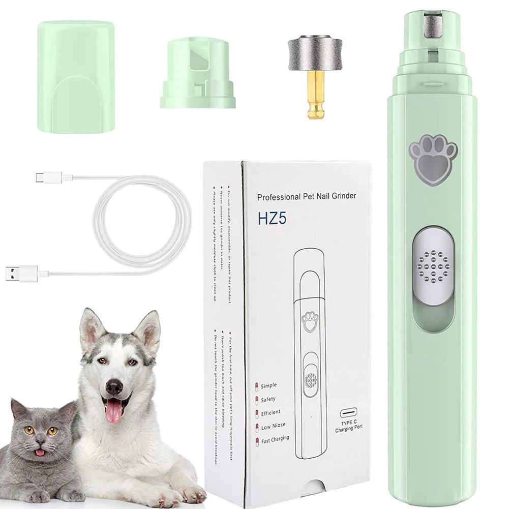 Electric Pet Nail Grinder with LED Light – USB Rechargeable Nail Trimmer