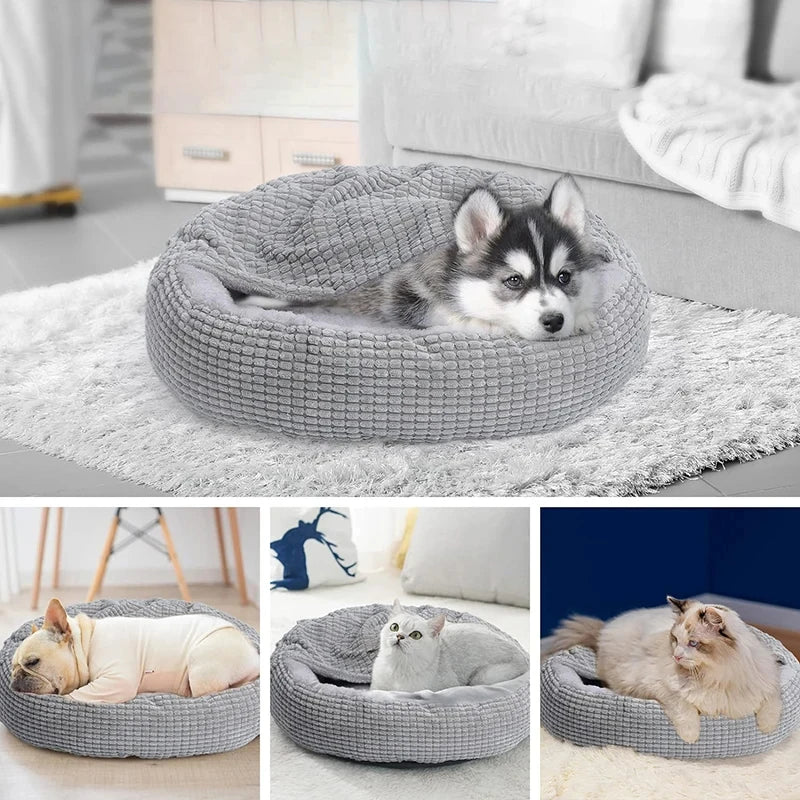 Round Orthopedic Anti-Stress Pet Bed for Dogs & Cats – Warm Fluffy Winter Sleeping Bed