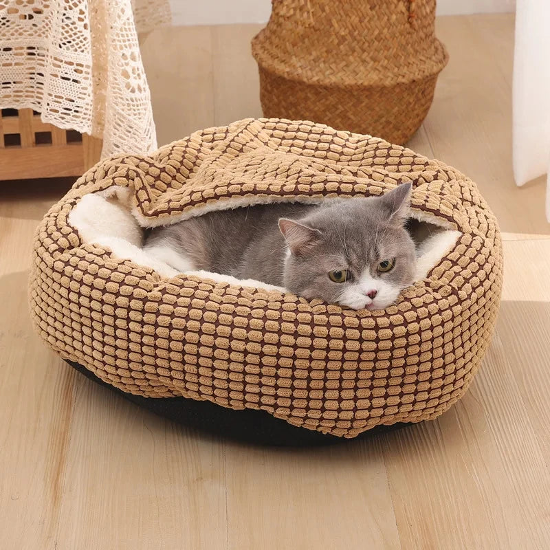 Round Orthopedic Anti-Stress Pet Bed for Dogs & Cats – Warm Fluffy Winter Sleeping Bed