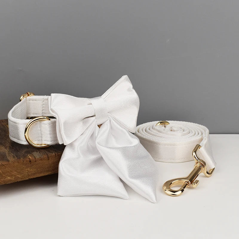 Designer Personalized Dog Collar & Leash Set – Custom Engraved with Detachable Bow Tie