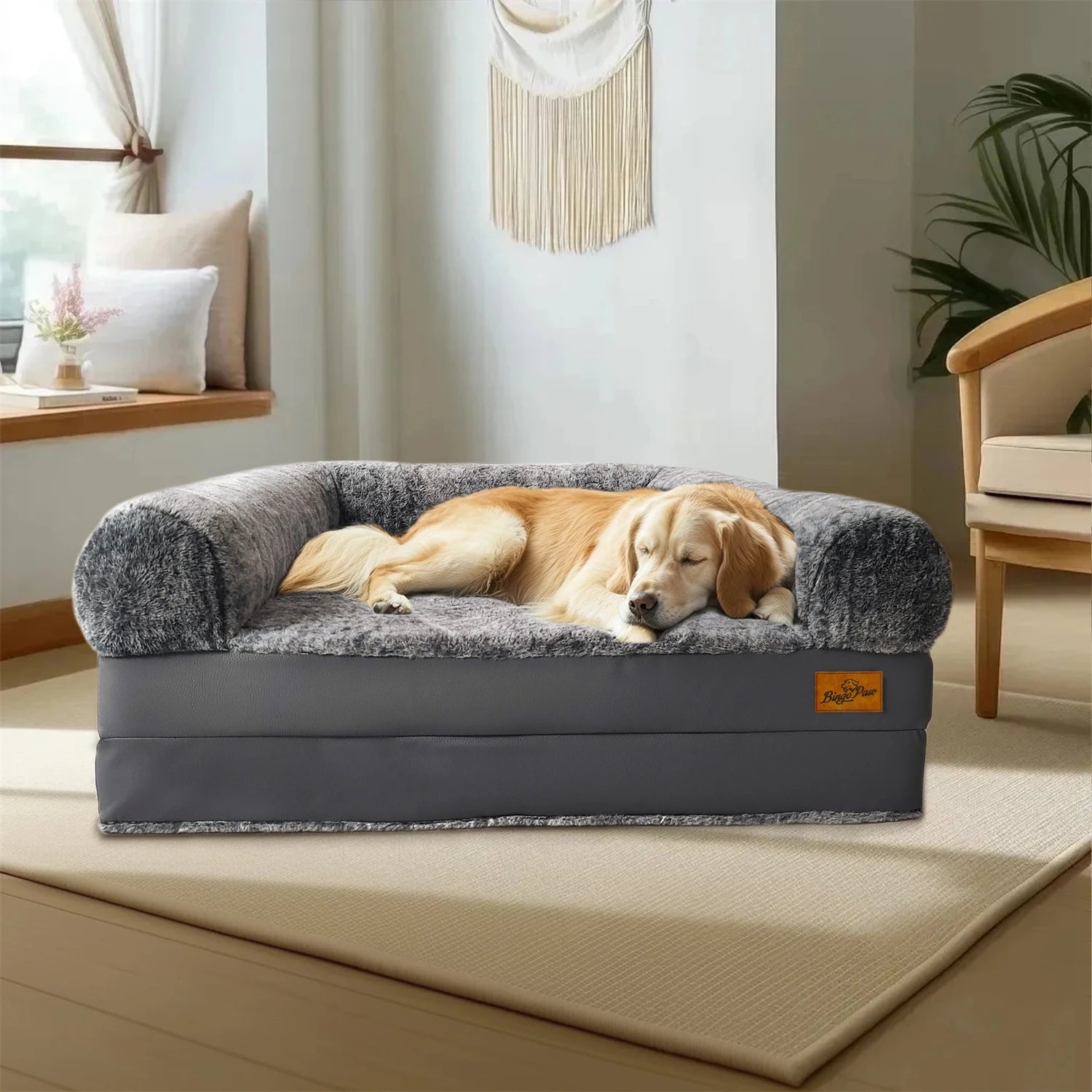 180cm Human Dog Bed for Adults & Pets – Foldable Orthopedic Plush Bed with Bolster