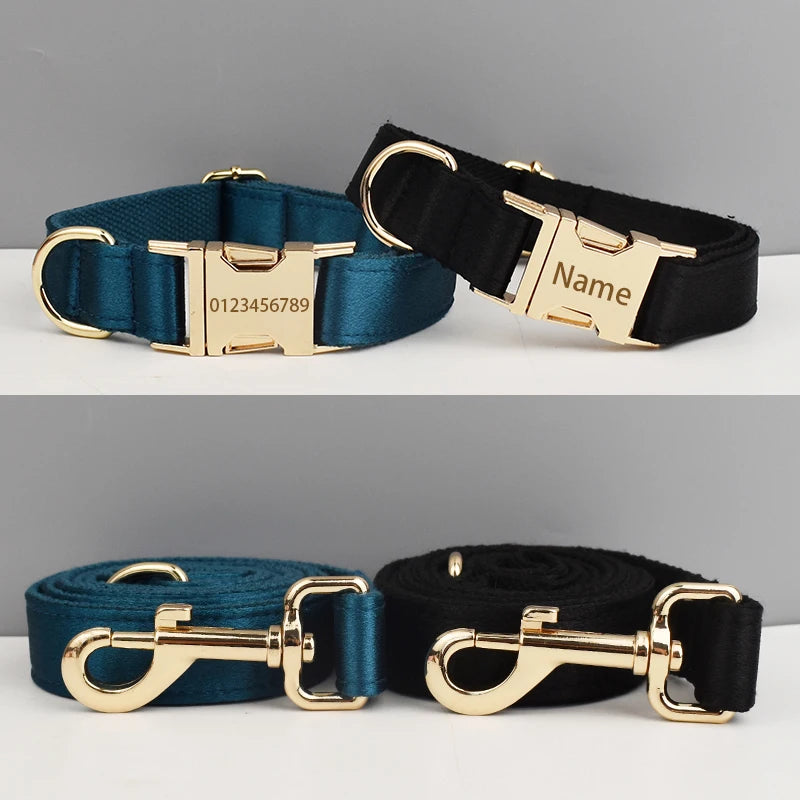 Designer Personalized Dog Collar & Leash Set – Custom Engraved with Detachable Bow Tie