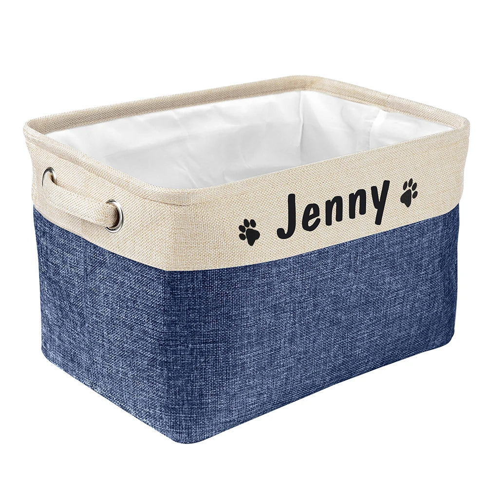 Personalized Dog Toy Storage Basket – Foldable Canvas Linen Storage Bin