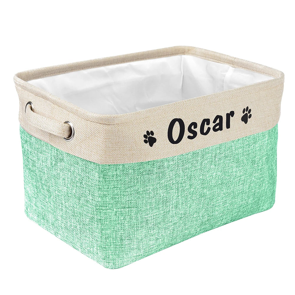 Personalized Dog Toy Storage Basket – Foldable Canvas Linen Storage Bin