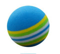 Blue, green, and white striped ball on a white background